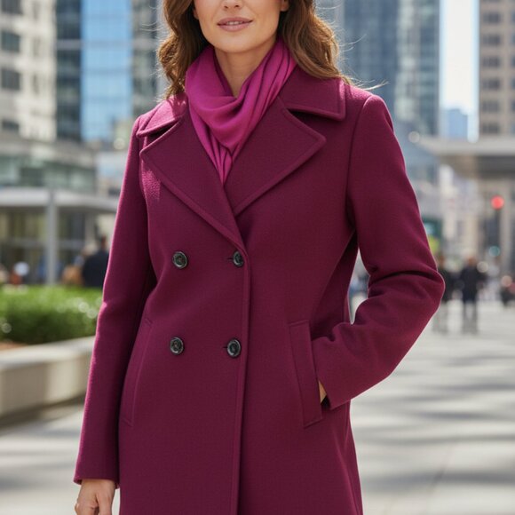 Anne Klein Large Wool Peacoat in Eggplant - Like New! - Picture 2 of 13